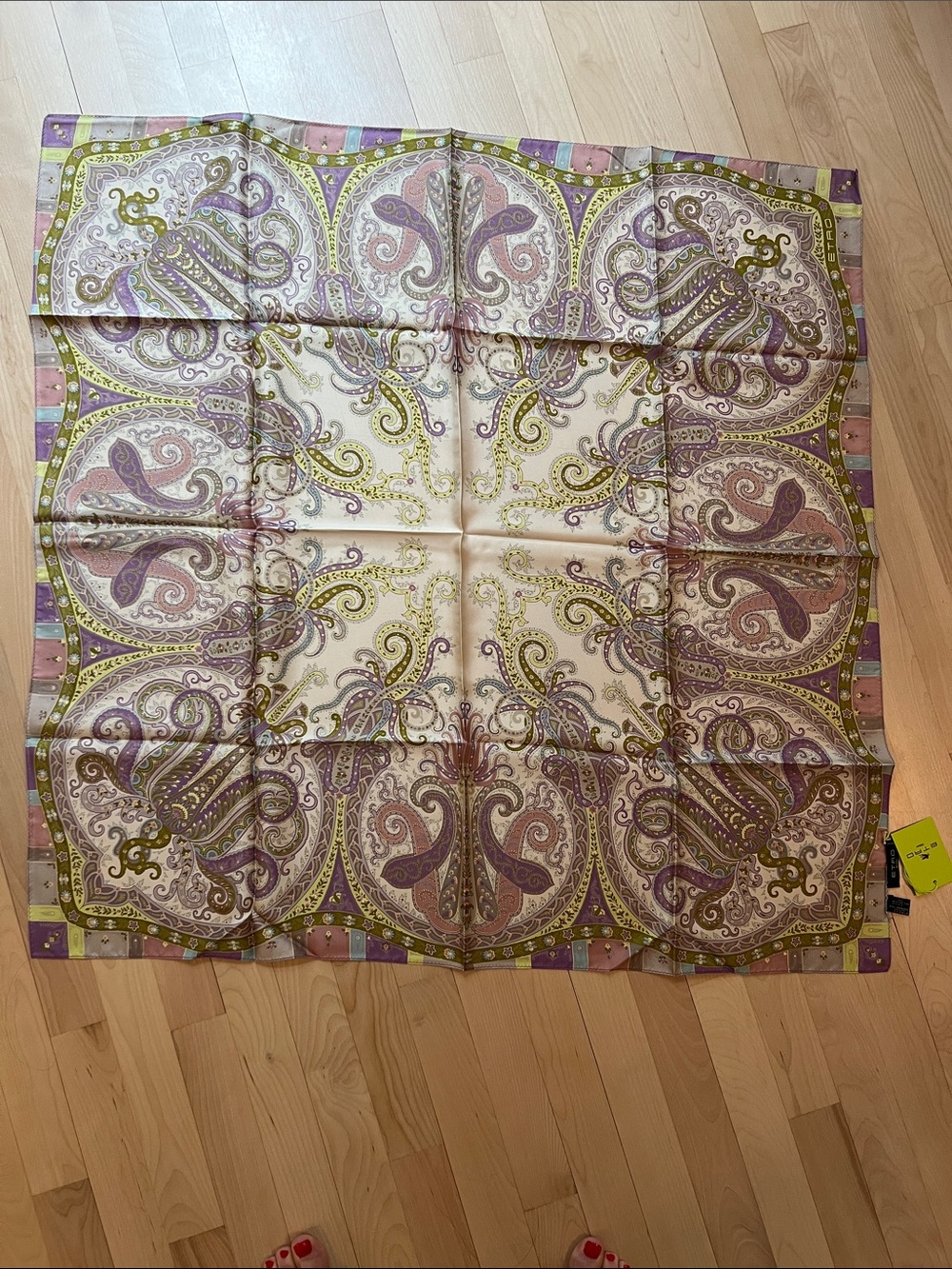Etro Silk Paisley Scarf in Lavender, Olive & Cream